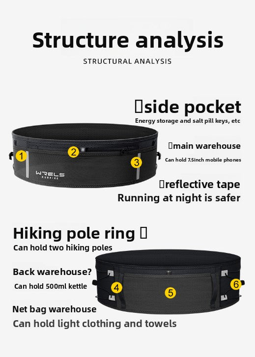WRELS Trail Running Waist Belt - Lightweight Mesh Hydration Pack with Trekking Pole Holder - Anti-Bounce Phone Storage for Marathon & Hiking - Gray Size M (74-86cm)