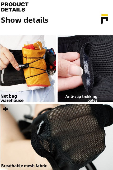 WRELS Trail Running Waist Belt - Lightweight Mesh Hydration Pack with Trekking Pole Holder - Anti-Bounce Phone Storage for Marathon & Hiking - Gray Size L (85-110cm)