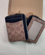 2 Pack Mini Zip Card Holder & Coin Purse with Keychain - Classic Brown & Midnight Black Monogram - Compact ID Wallet for Daily Commute & Travel