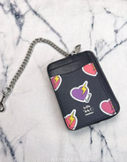 2 Pack Women's Mini Zip Card Holder & Coin Purse with Keychain - White Peach Blossom & Black Electric Heart Print - Compact ID Wallet for Daily Use