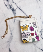 2 Pack Women's Mini Zip Card Holder & Coin Purse with Keychain - Litchi Grain Red Pink Block & Whimsical Butterfly Print - Compact ID Wallet for Daily Use
