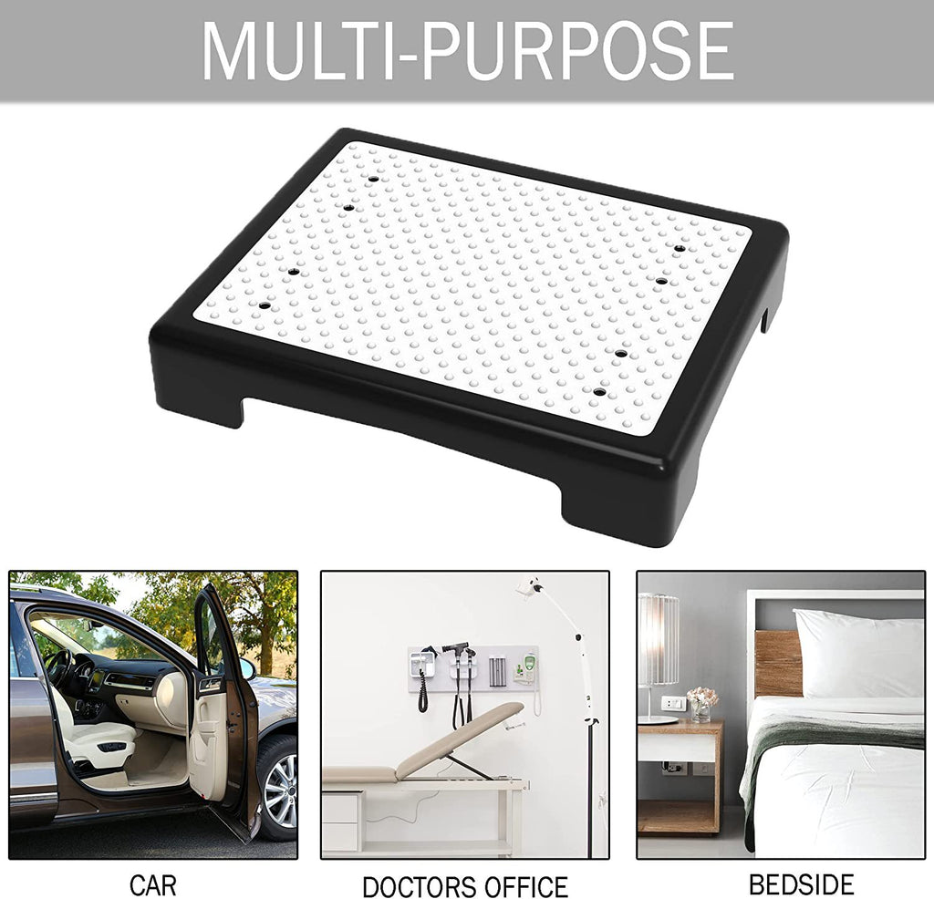 Portable Outdoor Half Step Stool Non-Slip Mobility Aid Large Platform 43x33cm for Elderly Home Car & Bath Use Black Base with White Top Mat