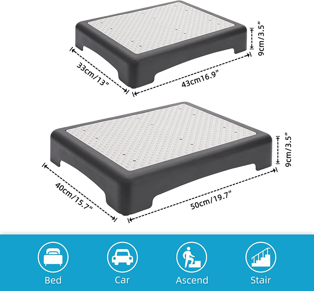 Portable Outdoor Half Step Stool Mobility Aid with Absorbent Non-Slip Grey Mat Compact 43x33cm White Base for Bath & Car
