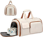 Convertible Travel Garment Bag Large Duffel Suit Carrier with Shoe Compartment & Hidden Backpack Straps Waterproof  Beige White