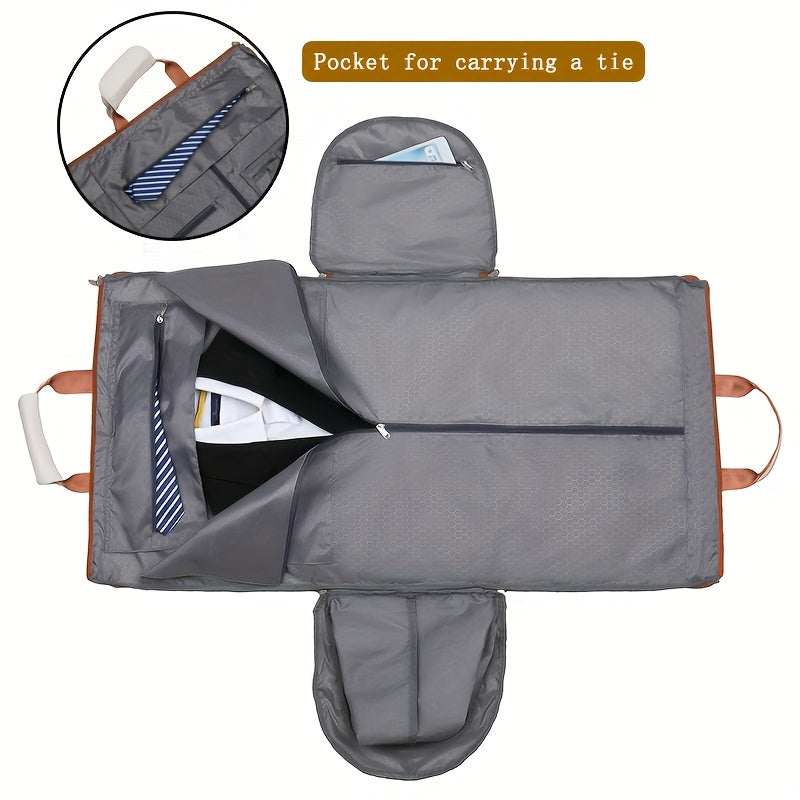 Convertible Travel Garment Bag Large Duffel Suit Carrier with Shoe Compartment & Hidden Backpack Straps Waterproof  Beige White
