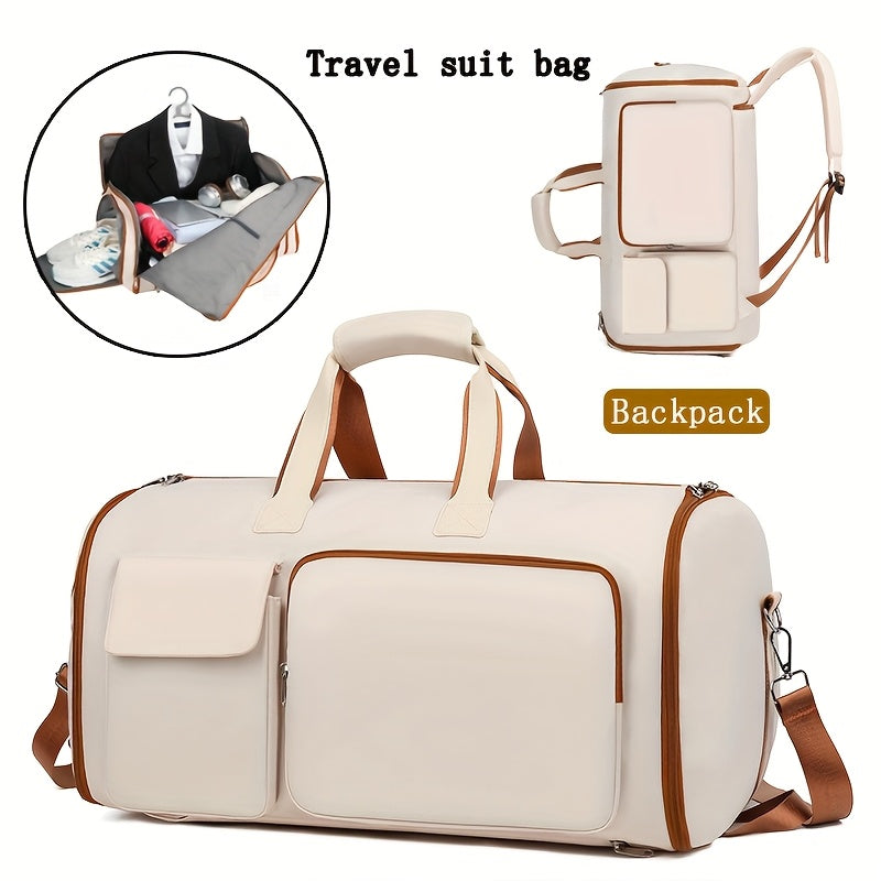 Convertible Travel Garment Bag Large Duffel Suit Carrier with Shoe Compartment & Hidden Backpack Straps Waterproof  Light Pink