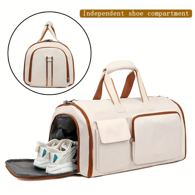 Convertible Travel Garment Bag Large Duffel Suit Carrier with Shoe Compartment & Hidden Backpack Straps Waterproof  Light Pink