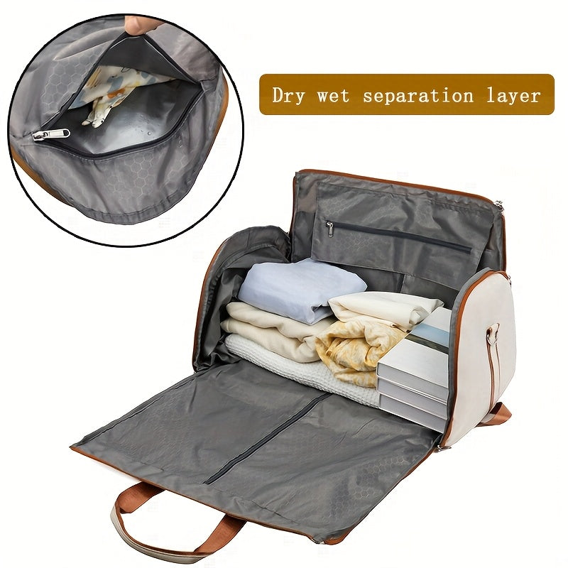 Convertible Travel Garment Bag Large Duffel Suit Carrier with Shoe Compartment & Hidden Backpack Straps Waterproof  Black