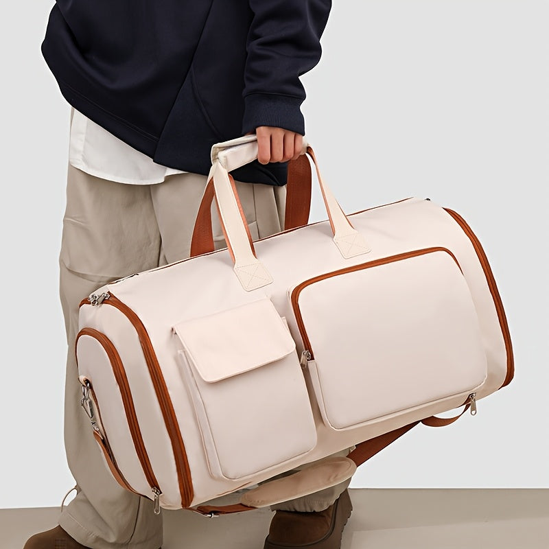 Convertible Travel Garment Bag Large Duffel Suit Carrier with Shoe Compartment & Hidden Backpack Straps Waterproof  Black