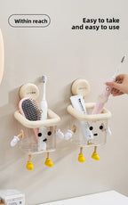 2 PCS Cute Suction Cup Bathroom Organizer Wall Mounted Toothbrush Holder No Drill Storage Caddy with Drainage Holes for Electric Toothbrush Razor Cream White