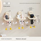 3 PCS Cute Suction Cup Bathroom Organizer Wall Mounted Toothbrush Holder No Drill Storage Caddy with Drainage Holes for Electric Toothbrush Razor Cream White