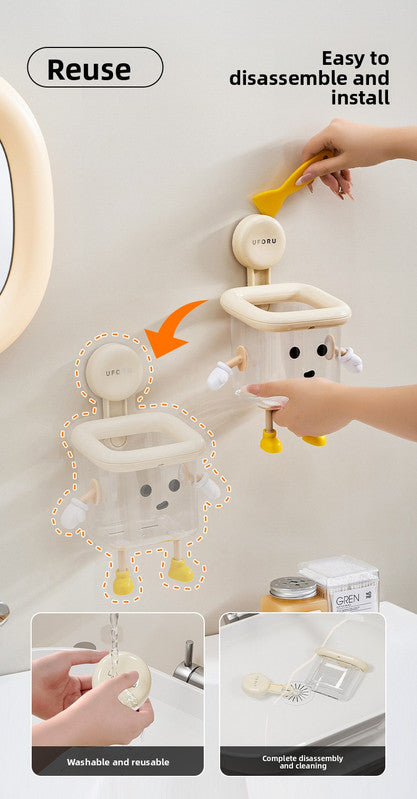 3 PCS Cute Suction Cup Bathroom Organizer Wall Mounted Toothbrush Holder No Drill Storage Caddy with Drainage Holes for Electric Toothbrush Razor Cream White