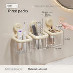 3 PCS Suction Cup Bathroom Organizer Wall Mounted Toothbrush Holder No Drill Storage Caddy with Drainage for Electric Toothbrush Razor Toothpaste Cream White