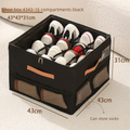 Extra Large Foldable Shoe Storage Box 16 Compartments with Side Pockets Clear Lid Wardrobe Organiser for Sneakers Socks 43cm Square Cube Black