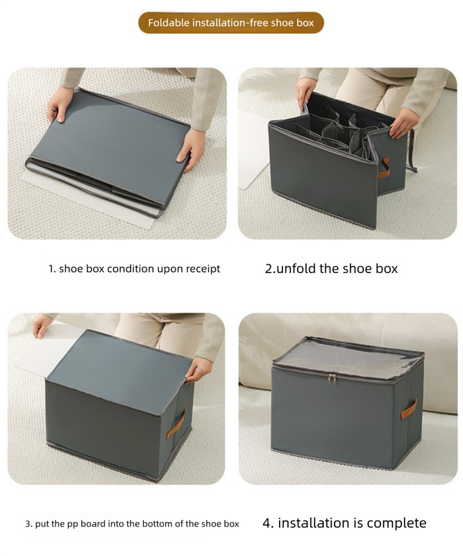 Extra Large Foldable Shoe Storage Box 16 Compartments with Side Pockets Clear Lid Wardrobe Organiser for Sneakers Socks 43cm Square Cube Black