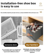Extra Large Foldable Shoe Storage Box 16 Compartments with Side Pockets Clear Lid Wardrobe Organiser for Sneakers Socks 43cm Square Cube Grey
