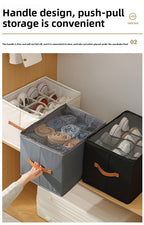 Premium Heavy Duty Shoe Storage Box 16 Grids 43cm Cube Foldable Fabric Wardrobe Organiser with Label Holder and Side Pockets Grey