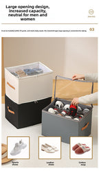 Premium Heavy Duty Shoe Storage Box 16 Grids 43cm Cube Foldable Fabric Wardrobe Organiser with Label Holder and Side Pockets Grey