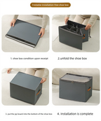 Premium Heavy Duty Shoe Storage Box 16 Grids 43cm Cube Foldable Fabric Wardrobe Organiser with Label Holder and Side Pockets Grey