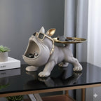 Cool French Bulldog Statue Storage Tray Dark Green Resin Dog Figurine Key Bowl and Candy Organiser with Open Mouth Design for Entryway Table Home Decor