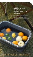 Collapsible Picnic Basket with Mini Table Lid Portable Folding Storage Crate with Cup Holders and Phone Stand Multi-Functional Outdoor Camping Sink Basin Grey