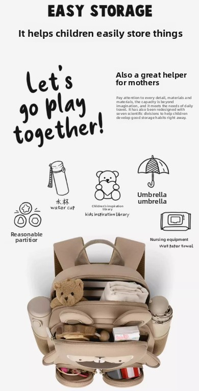 Cute 3D Brown Bear Kids Backpack Animal School Bag with Chest Strap Lightweight Neoprene for Kindergarten and Travel Preschool Boys Girls