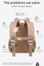 Cute 3D Brown Bear Kids Backpack Animal School Bag with Chest Strap Lightweight Neoprene for Kindergarten and Travel Preschool Boys Girls