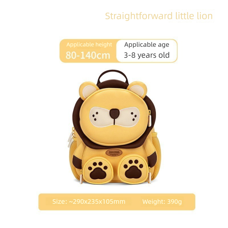 Cute 3D Lion Kids Backpack Yellow Animal School Bag Lightweight Neoprene Style with Chest Strap Breathable Mesh Back for Kindergarten Preschool Boys Girls