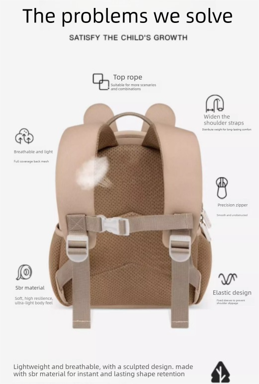 Cute 3D Sheep Kids Backpack Dark Brown Animal School Bag Lightweight Neoprene Style with Chest Strap Breathable Mesh Back for Kindergarten Preschool Travel Boys Girls