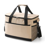 Large 30L Insulated Cooler Bag - Leakproof Thermal Lunch Tote with Shoulder Strap - Heavy Duty Beige Picnic Box for Beach, Camping & Work