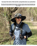 Black Dual Solar Fan Hat with Rechargeable Battery - Wide Brim UPF 50+ Sun Protection Bucket Hat for Fishing & Outdoor Work