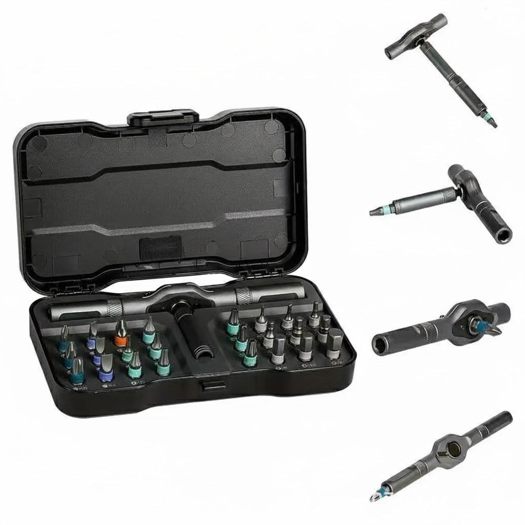 24-in-1 Modular Ratchet Screwdriver Set - RS1 Multi-Purpose Tool Kit with S2 Steel Magnetic Bits - Transformable T-Handle Design for Home DIY & Repair