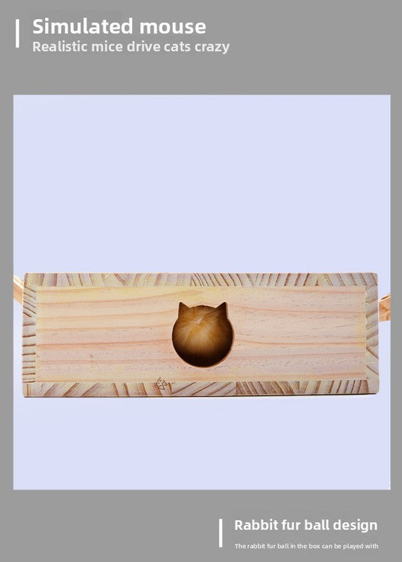 Interactive Wooden Cat Toy Whack-A-Mole Box - Solid Pine Puzzle Game with Pop-Up Plush Mice - Mental Enrichment & Bonding for Indoor Cats