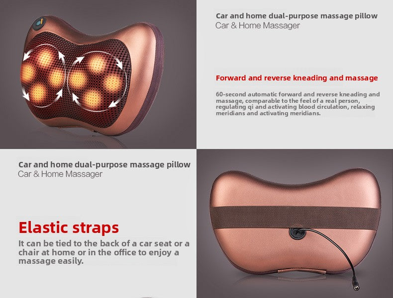 Electric Shiatsu Massage Pillow with Heat - Deep Kneading Neck & Back Massager - Portable Car & Home Cushion for Muscle Relief - Brown