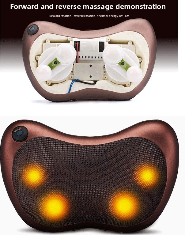 Cordless Rechargeable Shiatsu Massage Pillow - 8 Node Dual Button Neck & Back Massager with Heat - Wireless Deep Kneading Cushion for Car Home & Travel - Black