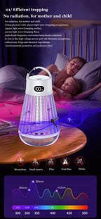 2-in-1 Rechargeable Mosquito Zapper & Camping Lantern - 2000V Electric Insect Killer with Smart Digital Display - 2000mAh Battery Portable Bug Trap for Outdoor Tent Patio & Home - IPX5 Waterproof - Black