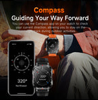 Rugged Outdoor Smart Watch for Men - 1100mAh Extra Long Battery with LED Flashlight & Compass - 2.01" HD Screen Bluetooth Calling IP68 Waterproof Fitness Tracker - Black