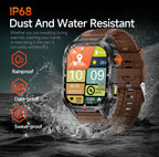 Rugged Outdoor Smart Watch for Men - 1100mAh Extra Long Battery with LED Flashlight & Compass - 2.01" HD Screen Bluetooth Calling IP68 Waterproof Fitness Tracker - Camouflage Color