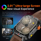 Rugged Outdoor Smart Watch for Men - 1100mAh Extra Long Battery with LED Flashlight & Compass - 2.01" HD Screen Bluetooth Calling IP68 Waterproof Fitness Tracker - Orange