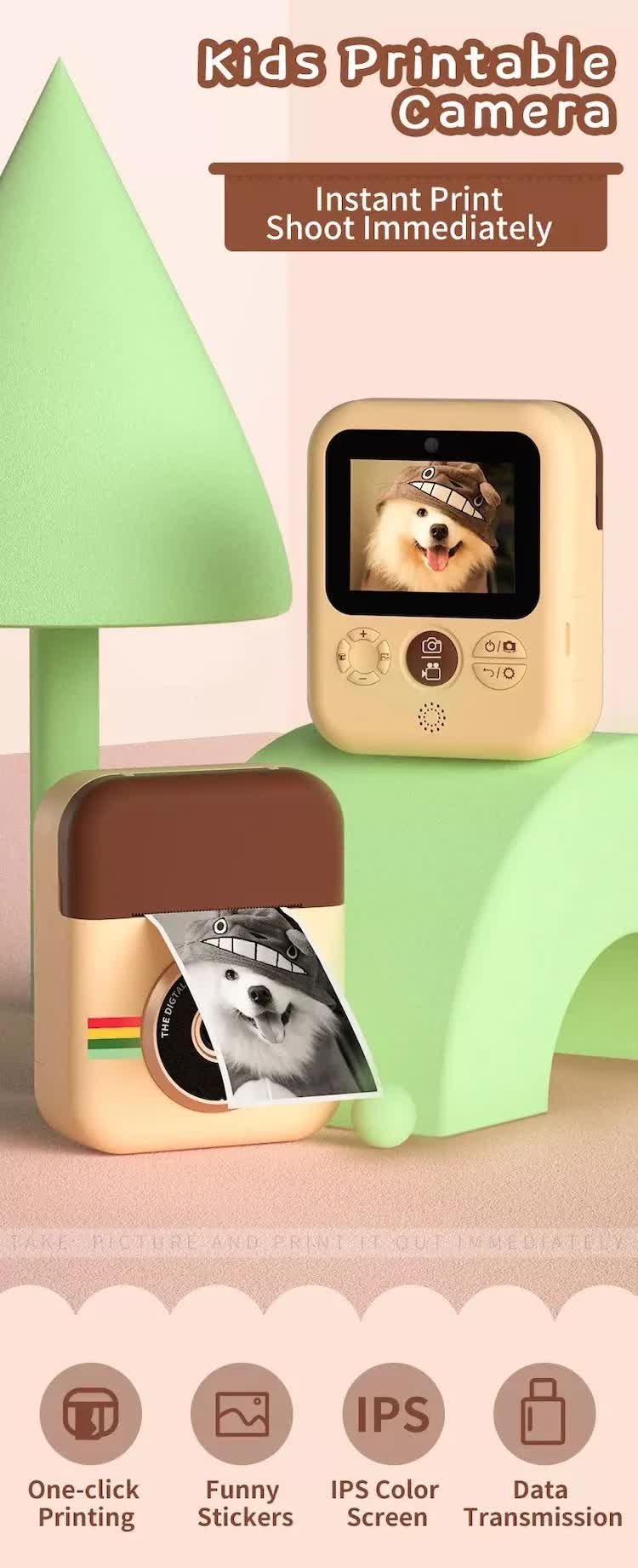 Kids Instant Print Camera with 3 Paper Rolls - Zero Ink Thermal Digital Camera & Video Recorder - 1080P Dual Lens Selfie Toy for Boys & Girls - Pink