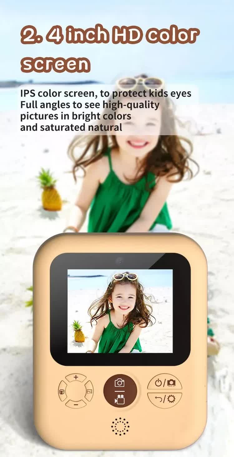 Kids Instant Print Camera with 32GB SD Card & 3 Paper Rolls - Retro Thermal Digital Camera & Video Recorder - 1080P Dual Lens Selfie Toy Gift - Brown