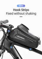 ROCKBROS Hard Shell Bike Top Tube Bag - Waterproof Cycling Frame Pouch with TPU Touchscreen Phone Holder & Sun Visor - 1.7L Large Capacity for MTB & Road Bikes - Black