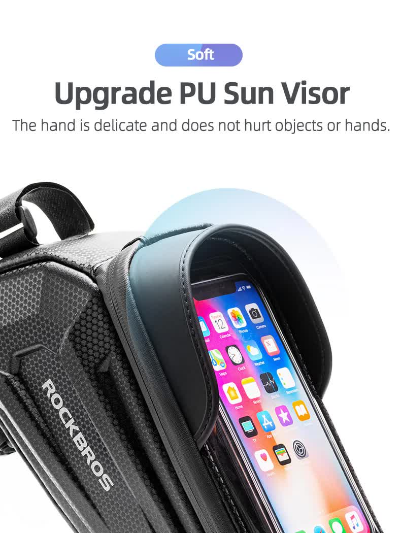 ROCKBROS Hard Shell Bike Top Tube Bag - Waterproof Cycling Frame Pouch with TPU Touchscreen Phone Holder & Sun Visor - 1.7L Large Capacity for MTB & Road Bikes - Black