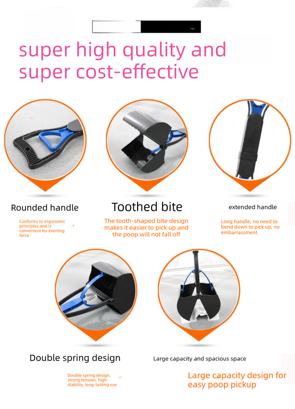 Super Long 80cm Foldable Pet Pooper Scooper Heavy Duty Dog Waste Picker No Bending Jaw Clamp with Dispenser & Bags Green