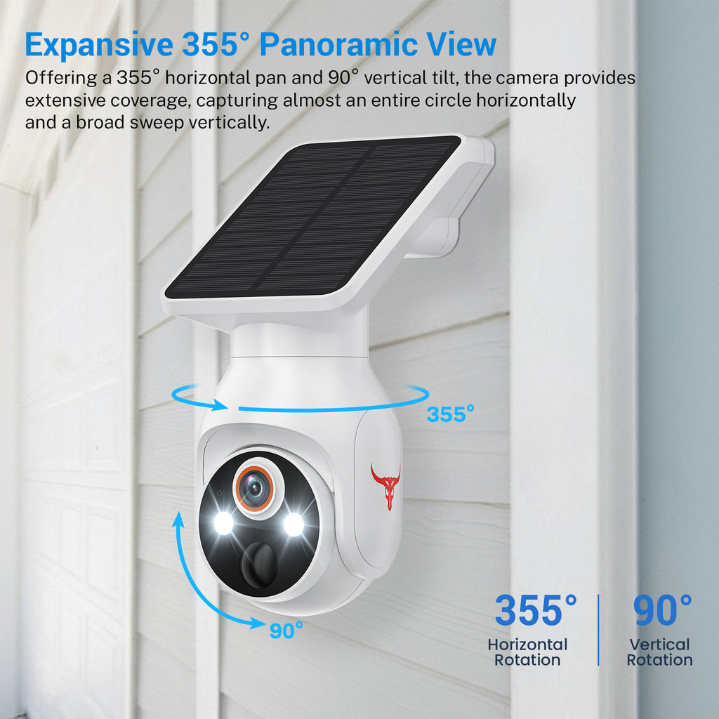 White Solar Powered Outdoor Security Camera 1080P - Wireless Smart Home PTZ CCTV with Two-Way Audio, IP65 Waterproof & Colour Night Vision