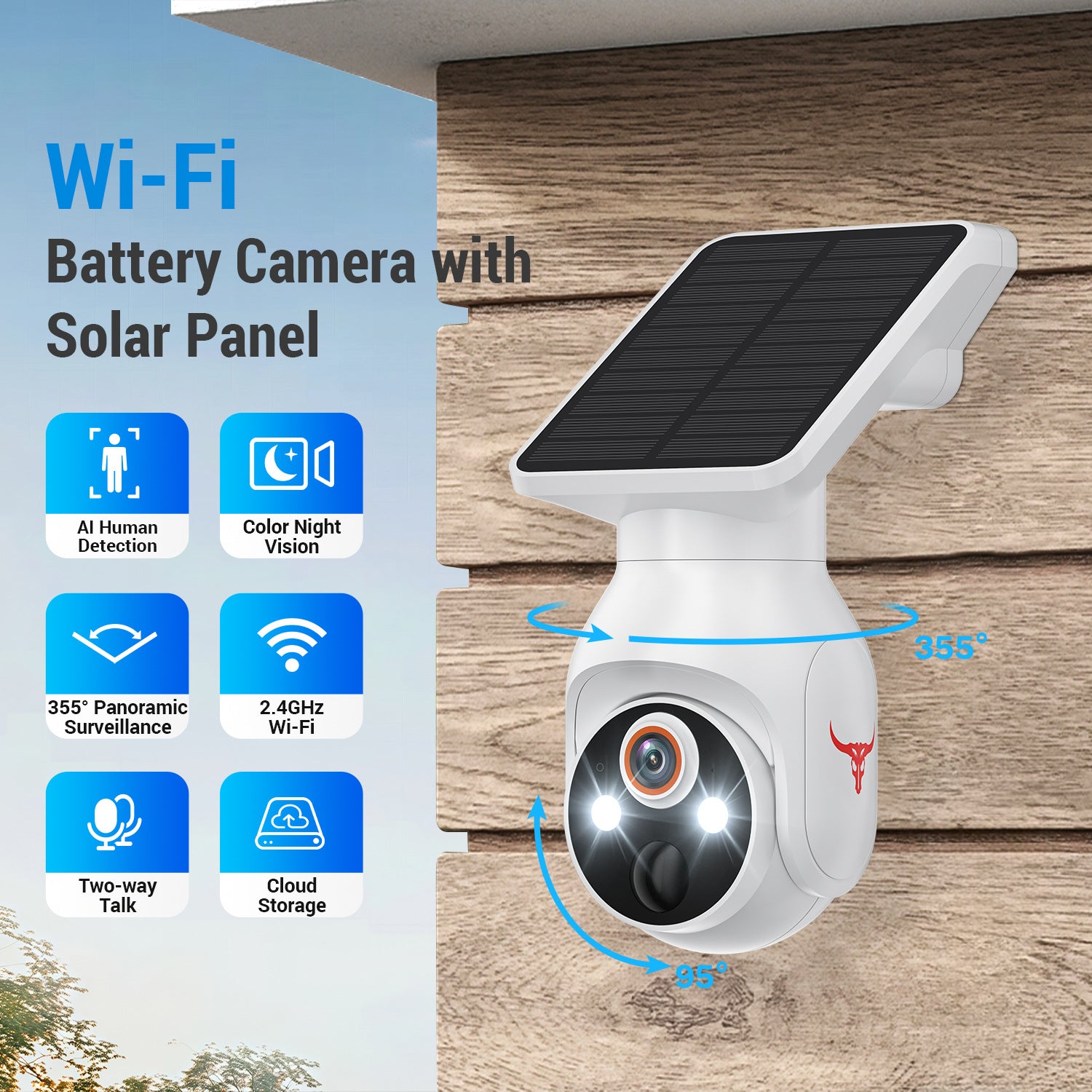 Camouflage Color Powered Outdoor Security Camera 1080P - Wireless Smart Home PTZ CCTV with Two-Way Audio, IP65 Waterproof & Colour Night Vision