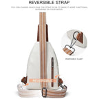 White Women's 3-Layer Zipped PU Chest Bag with Reversable Strap - Roomy But Not Nulky Single Shoulder Crossbody Bag
