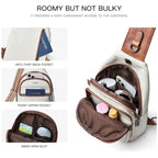 Brown Women's 3-Layer Zipped PU Chest Bag with Reversable Strap - Roomy But Not Nulky Single Shoulder Crossbody Bag