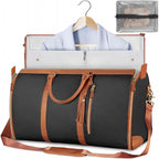 Brown 56-75L Large Capacity Foldable Garment Duffel Bag with Shoe Pouch - PU Leather Convertible Suit Carrier, Anti-Wrinkle Travel & Weekender Bag