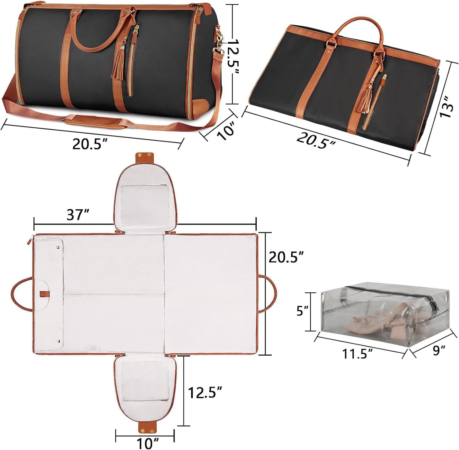 Pink 56-75L Large Capacity Foldable Garment Duffel Bag with Shoe Pouch - PU Leather Convertible Suit Carrier, Anti-Wrinkle Travel & Weekender Bag